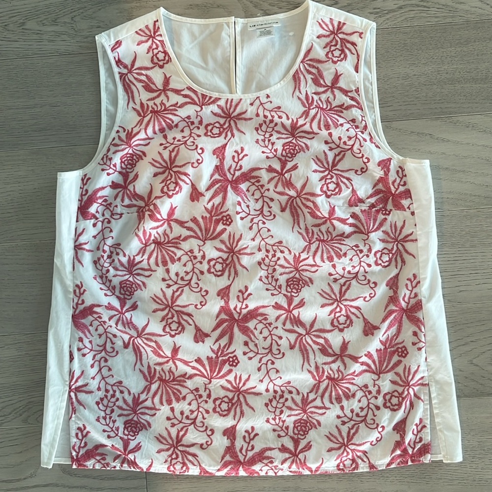 Liz Claiborne White Pink Floral Sleeveless Blouse Size Medium